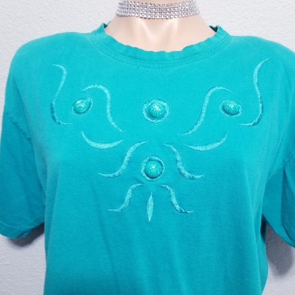 Vintage 80's retro New Wave green t shirt top blouse - Picture 3 of 5